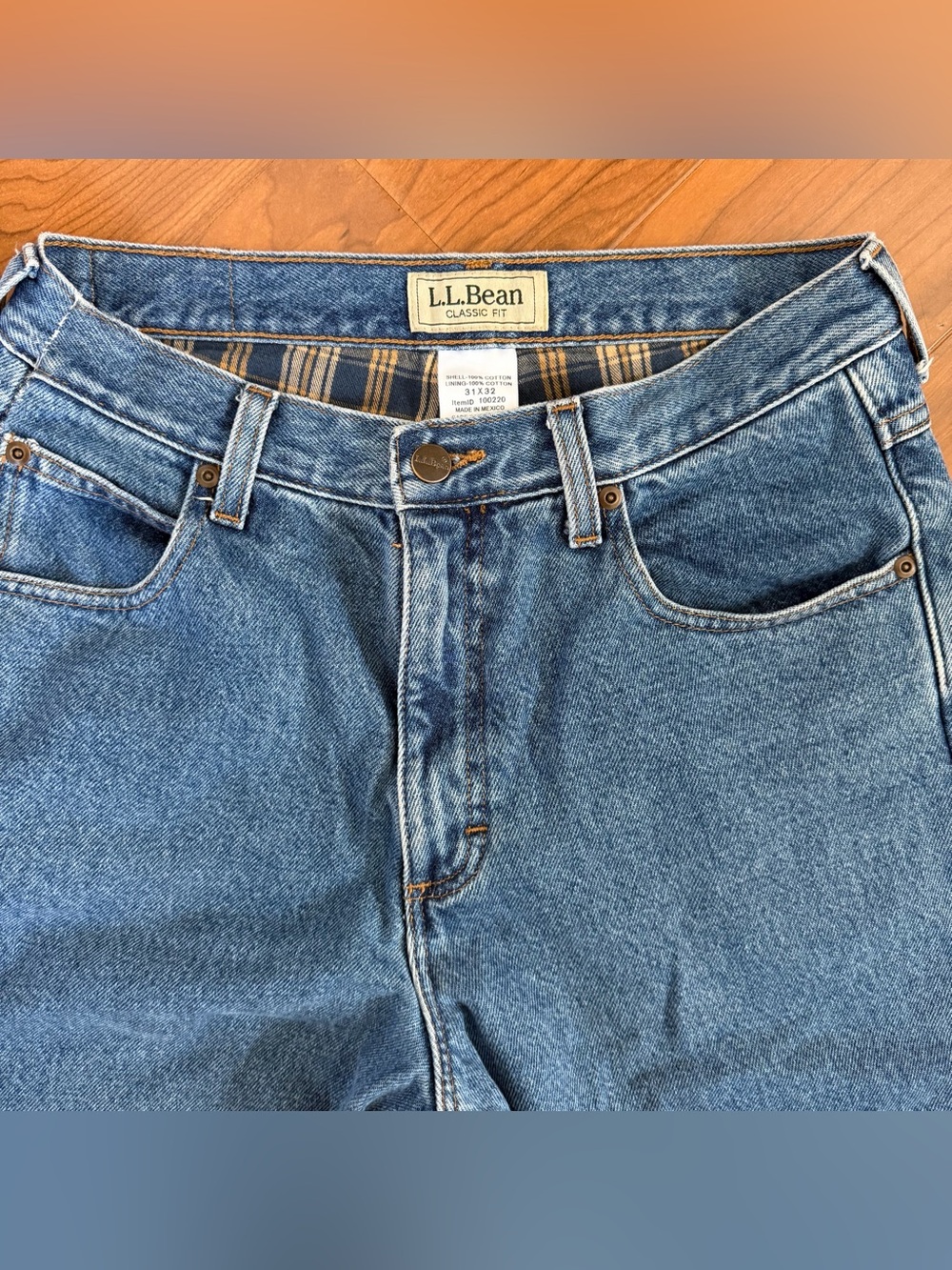 LL Bean Classic Fit Flannel Lined Heavy Denim Jeans Mens 31x32 Med Wash 100220